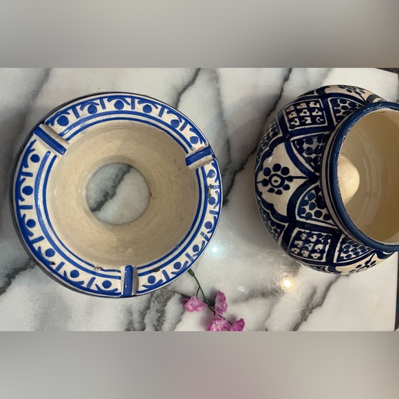 Moroccan Handmade Ceramic Ashtray Smokeless Cigar Exquisite 2-piece Design - Picture 8 of 13